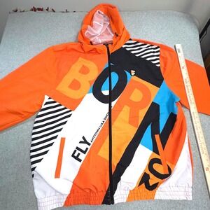 Born Fly Windbreaker Jacket Mens 5XL Orange Graphic Full Zip Hooded Streetwear